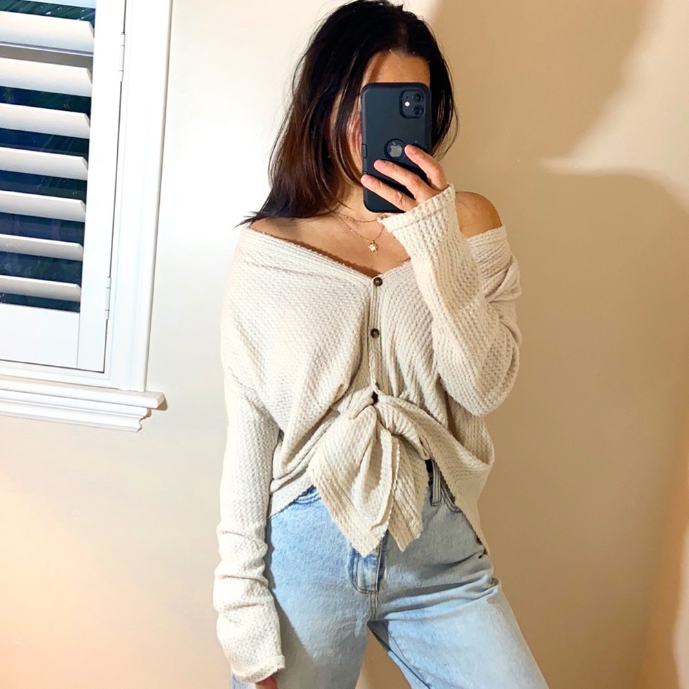 Allison Joy waffled distressed top